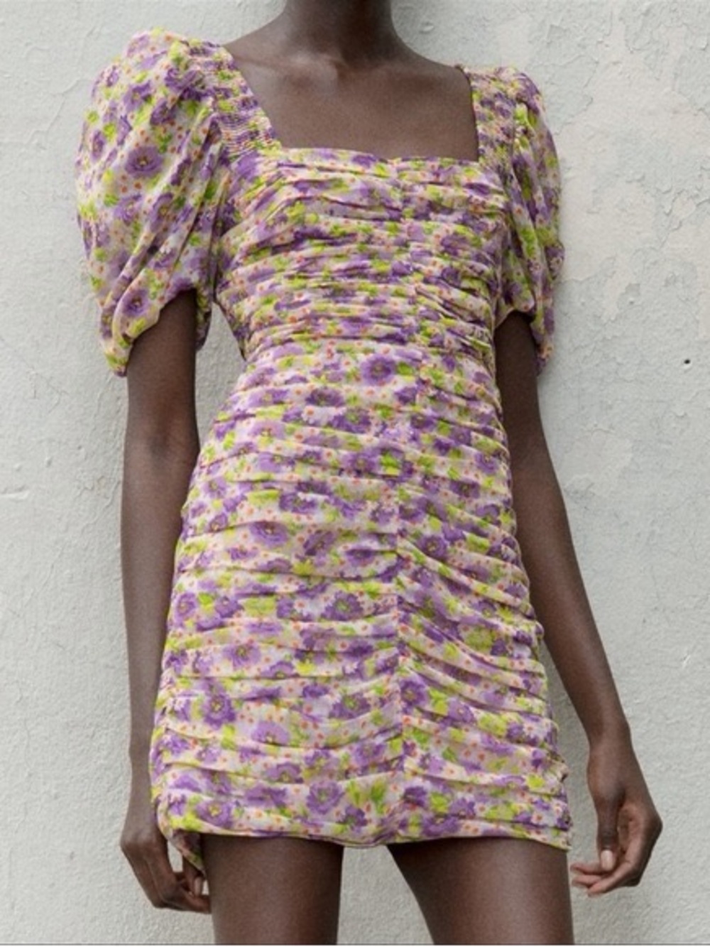Zara Floral Ruched Mini Dress - Picture 2 of 5
